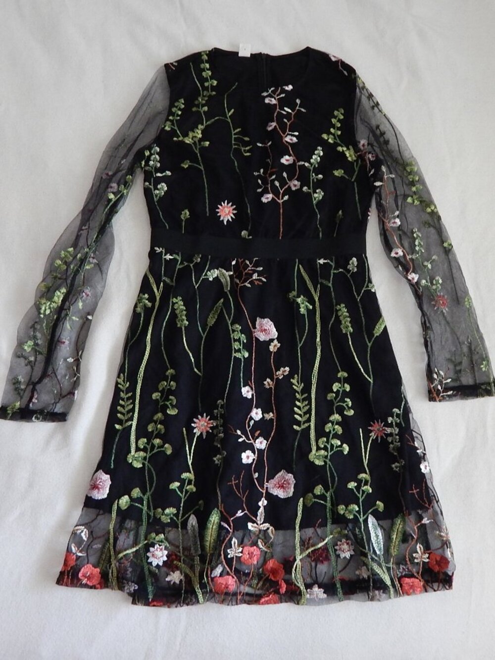 Shein Floral Embroidered Dress - Girls Size M Black
